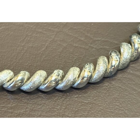 Sterling Silver Brev Italy San Marco Link Chain 16” Textured Necklace - 45 Gram - Picture 4 of 11